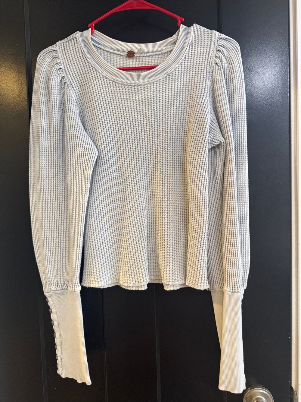 Free people Light Gray Waffle Knit Long-Sleeve Top with Button Cuff